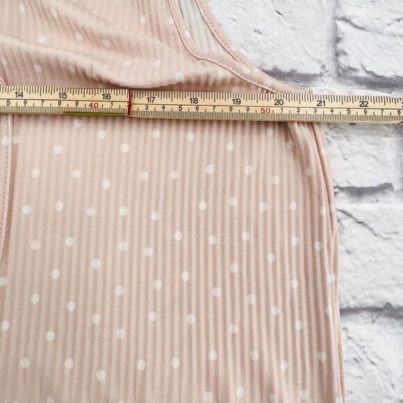 Adriana Papell Sleeveless Shirt Blouse Medium Pink Polka Dot Ruffle Tie Neck‎ - Picture 6 of 9